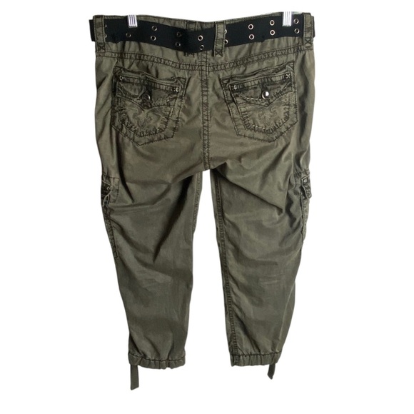 Rock Revival Size 27 Cropped Cargo Pants Slate Grey Belted Punk Y2K Low Rise - Picture 2 of 11